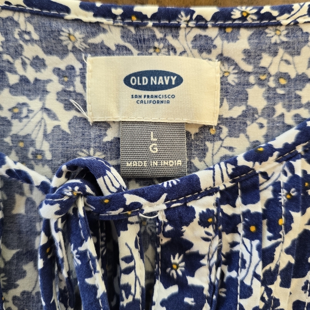 Old Navy Blue White Floral Long Sleeve Dress L - Picture 7 of 8